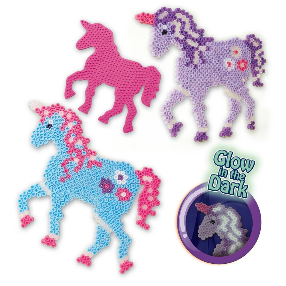 B&uuml;gelperlenset Einhorn Glow in the Dark
