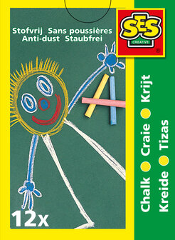 SES Creative - 00201 - Krijt 12 kleuren - stofvrij - heldere kleuren - schoolkrijt - makkelijk uitwasbaar