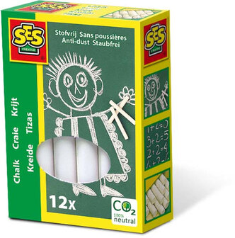 SES Creative - 00200 - Krijt wit 12 stuks - stofvrij - makkelijk uitwasbaar - schoolkrijt