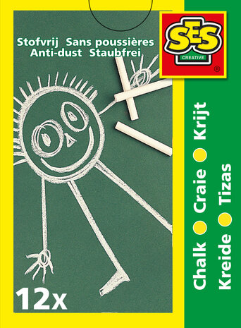 SES Creative - 00200 - Krijt wit 12 stuks - stofvrij - makkelijk uitwasbaar - schoolkrijt