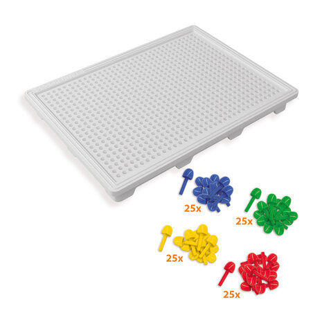 SES Creative - 14046 - Mozaïekbord - Montessori - compact - met 100 gekleurde pinnen in 4 kleuren - herbruikbaar