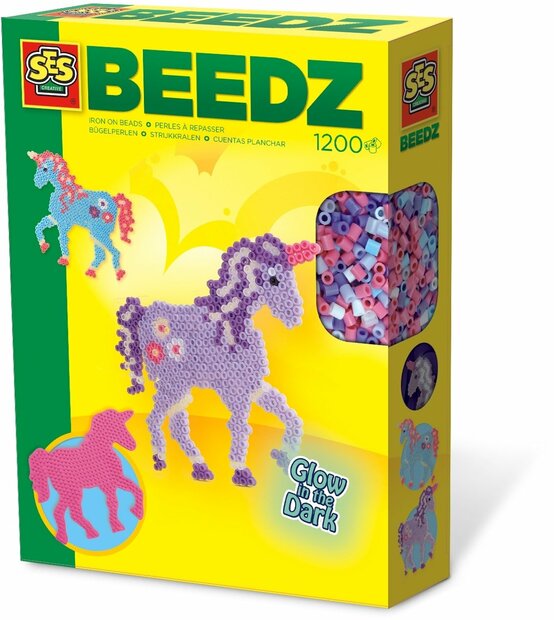 B&uuml;gelperlenset Einhorn Glow in the Dark